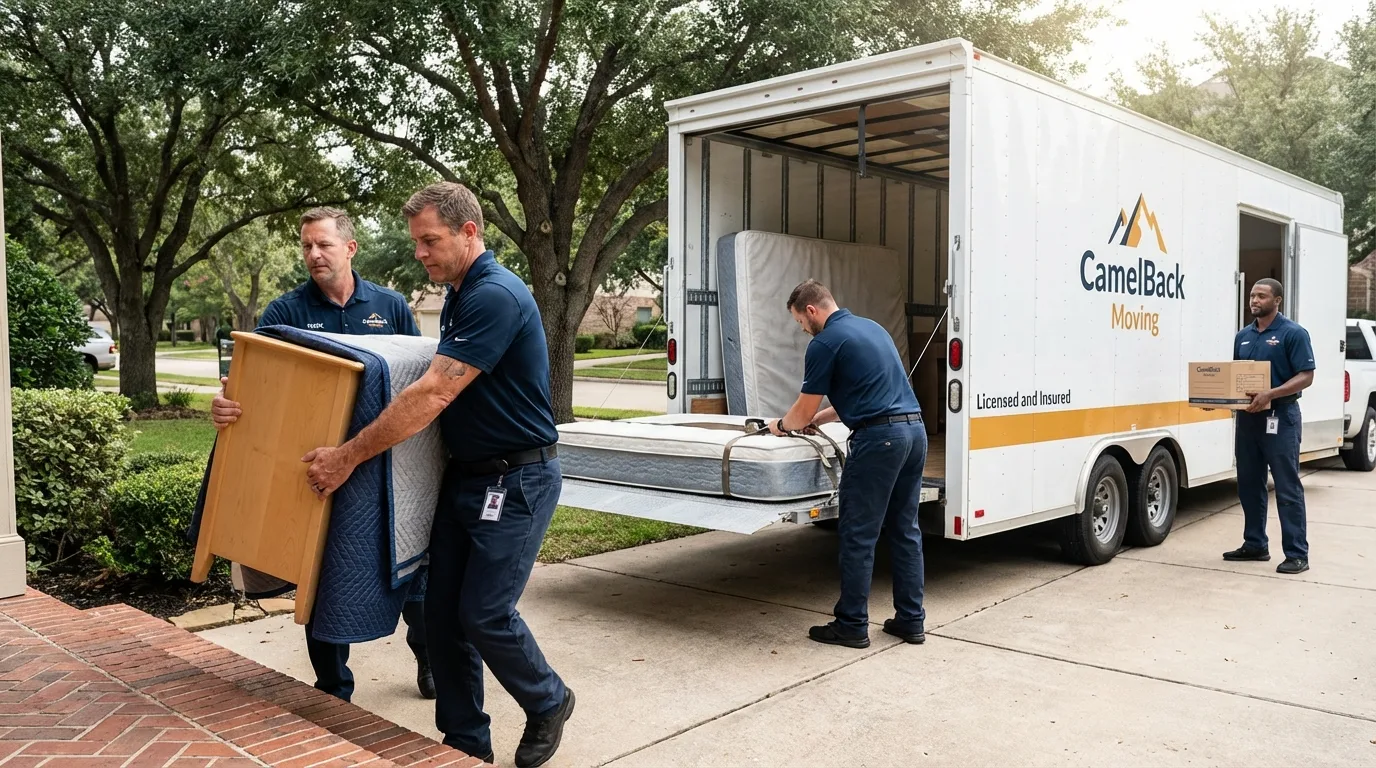 Crew loading residential truck for cross-state move from Wakefield, MA